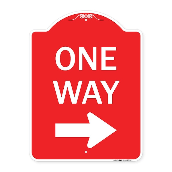 Signmission Designer Series One Way Right Arrow, Red & White Aluminum Sign, 18" x 24", RW-1824-23521 A-DES-RW-1824-23521 - main